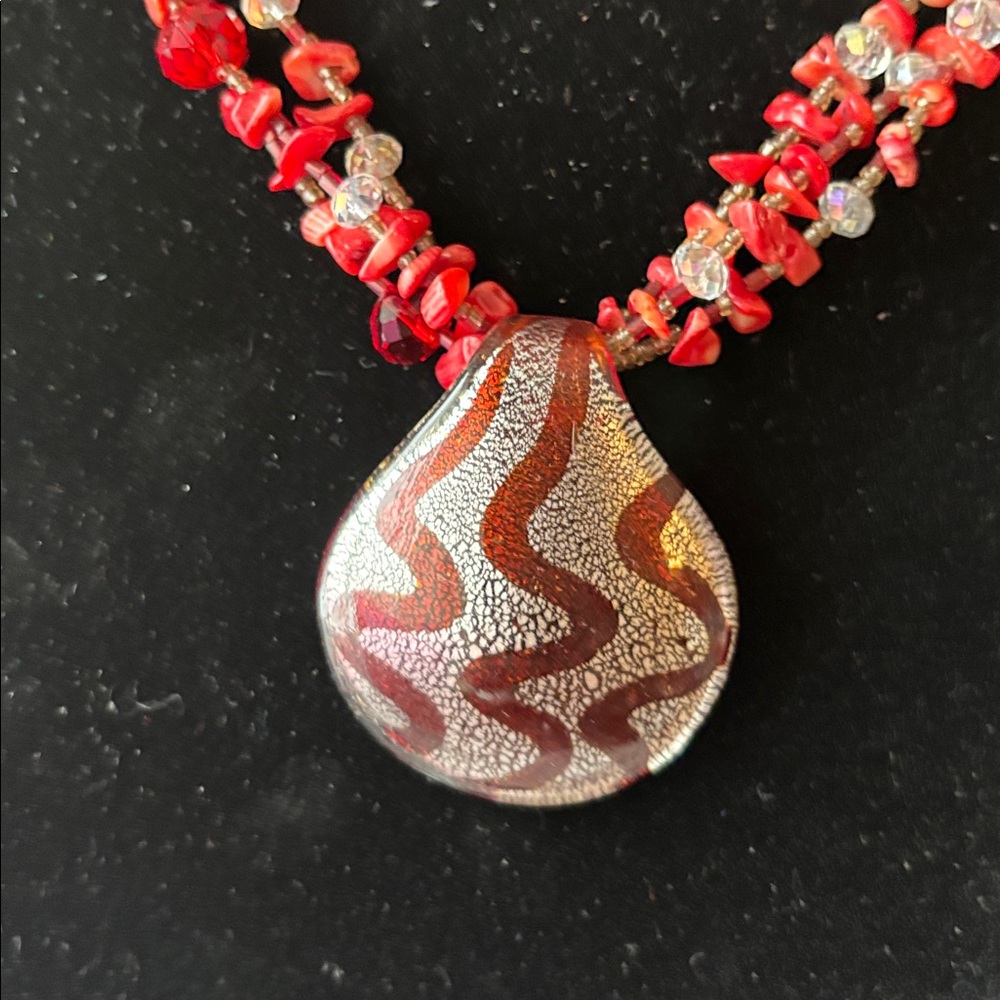 Cookie Lee Red And Silver Statement Necklace - image 2